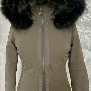 Women's Khaki Fur-Trimmed Ski Jacket